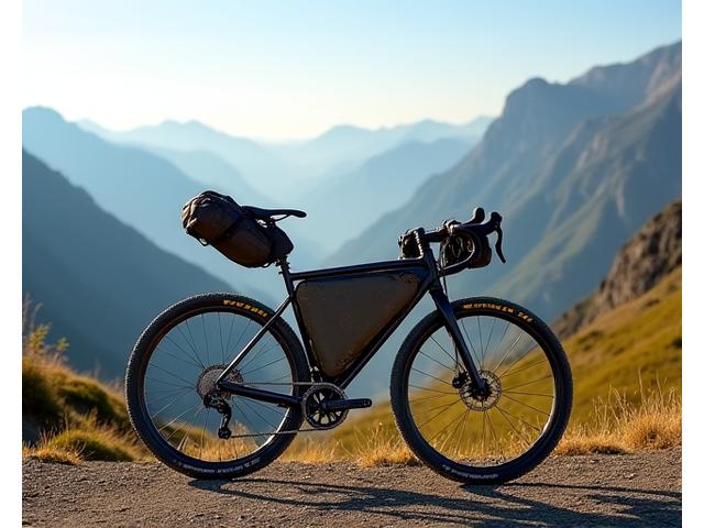 Sarah M.'s bike with Expedition Frame Bag on a scenic mountain trail